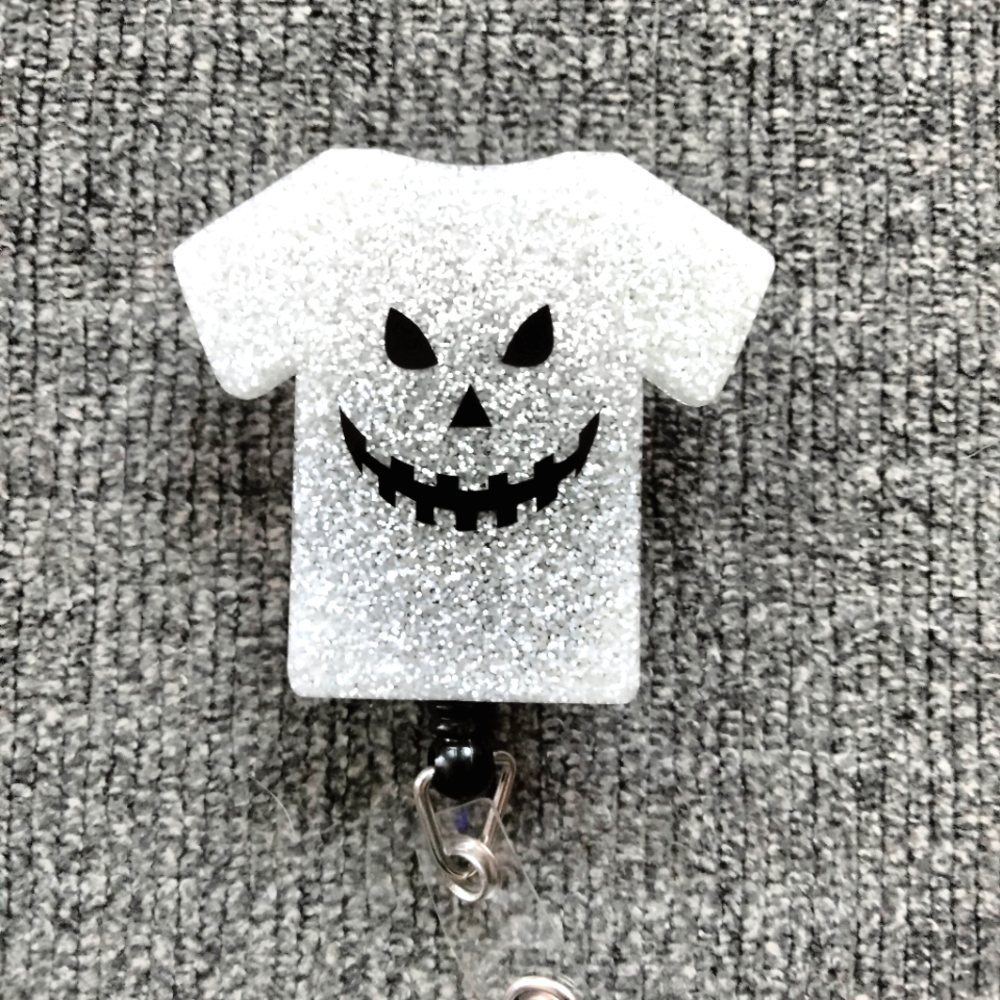 Halloween Pumpkin Face Retractable Name Badge Reel ID Holder